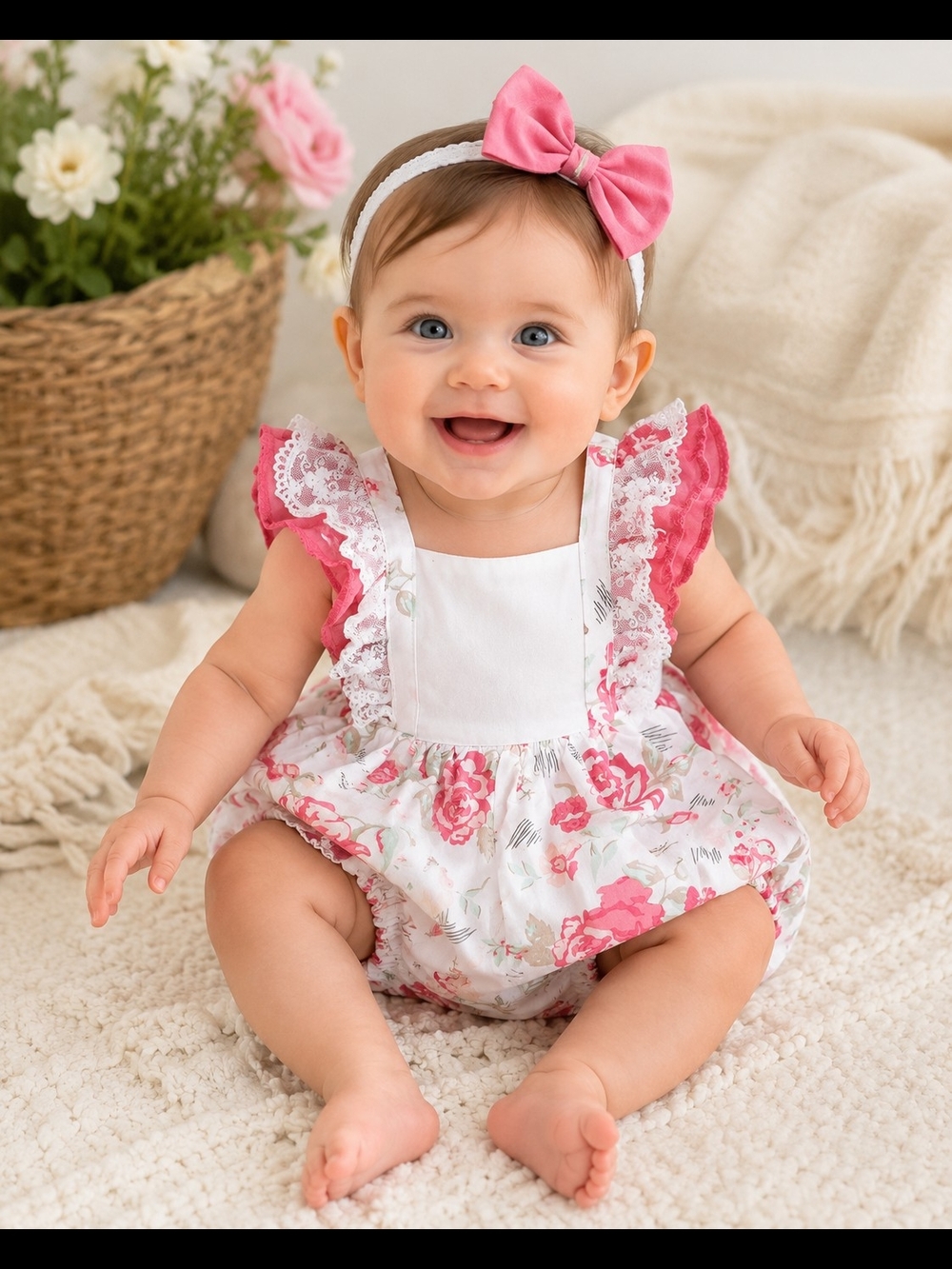 Haute Baby Floral Bubble Romper Pink Lace Baby Girl Outfit 3-6M #1112